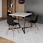 Mesa Jantar Industrial Branca Quadrada 90x90 Base V Ferro Preto com 4 Cadeiras Eames Eiffel Pretas M