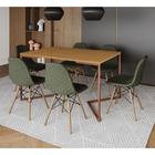 Mesa Jantar Industrial Canela Base V Cobre 137x90cm com 6 Cadeiras Madeira Estofadas Verdes