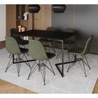 Mesa Jantar Industrial Preta 137x90cm Base V com 6 Cadeiras Estofadas Eames Verde Aço Preto