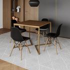 Mesa Jantar Industrial Quadrada 90cm Amêndoa Base V Dourada com 4 Cadeiras Eames Eiffel Madeira Pret