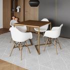 Mesa Jantar Industrial Quadrada 90cm Amêndoa Base V Dourada com 4 Poltronas Eames Eiffel Daw Madeira