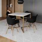 Mesa Jantar Industrial Quadrada 90cm Branca Base V Dourada com 4 Poltronas Eames Eiffel Daw Madeira