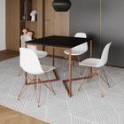 Mesa Jantar Industrial Quadrada 90cm Preta Base Cobre V com 4 Cadeiras Brancas Eames Eiffel Pés Cobr