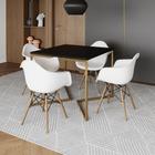 Mesa Jantar Industrial Quadrada 90cm Preta Base V Dourada com 4 Poltronas Eames Eiffel Daw Madeira B