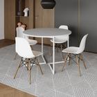 Mesa Jantar Industrial Redonda 110cm Branca Base V Ferro Branco com 4 Cadeiras Eames Branca Base Mad