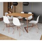 Mesa Jantar Industrial Retangular 137x90cm Canela Base V com 6 Cadeiras Eames Eiffel Brancas Base Co