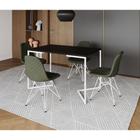 Mesa Jantar Industrial Retangular Base V 120x75cm Preta com 4 Cadeiras Estofadas Verdes Aço Branco