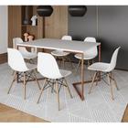 Mesa Jantar Industrial Retangular Branca 137x90cm Base V Cobre com 6 Cadeiras Eames Eiffel Brancas M