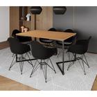 Mesa Jantar Industrial Retangular Canela 137x90cm Base V com 6 Poltronas Eames Eiffel Pretas Ferro P - Up Home