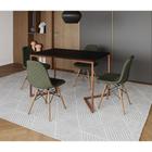 Mesa Jantar Industrial Retangular Preta 120x75 Base V Cobre com 4 Cadeiras Estofadas Verdes Madeira
