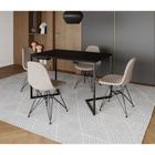 Mesa Jantar Industrial Retangular Preta 120x75 Base V com 4 Cadeiras Estofadas Nude Claro Aço Preto