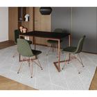Mesa Jantar Industrial Retangular Preta 120x75 Base V com 4 Cadeiras Estofadas Verde Base Cobre