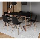 Mesa Jantar Industrial Retangular Preta 137x90cm Base V Cobre com 6 Cadeiras Eames Eiffel Pretas Mad