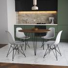 Mesa Jantar Redonda 110cm Amêndoa Clips 3 Pés com 4 Cadeiras Eames Eiffel Brancas Ferro Preto