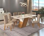 Conjunto de Mesa Com 6 Cadeiras Para Cozinha Tampo Retangular e Granito  1,50m Branco Sofia Ciplafe