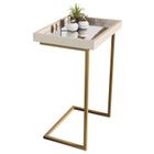 Mesa Lateral de Apoio JB 4774 com Espelho me pé de Aço - Perola/Dourado