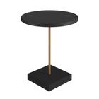 Mesa Lateral Redonda Artesano 45 cm Larg Tampo e Base MDP Preto c/ Tubo Metálico Aço Carbono Dourado