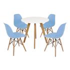 Mesa Laura 80cm Branca + 4 Cadeiras Eames Eiffel - Azul Claro