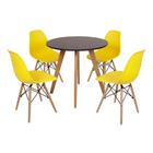 Mesa Laura 80cm Preta + 4 Cadeiras Eames Eiffel - Amarela