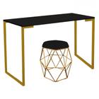 Mesa Ley Industrial Escritório e Home Office com Puff Luna material sintético Preto Dourado Tampo Preto - Ahz Móveis