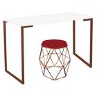 Mesa Ley Industrial Escritório e Home Office com Puff Luna material sintético Vermelho Bronze Tampo Branco - Ahz Móveis