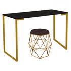 Mesa Ley Industrial Escritório e Home Office com Puff Luna Suede Marrom Dourado Tampo Preto - Ahz Móveis