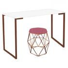 Mesa Ley Industrial Escritório e Home Office com Puff Luna Suede Rose Gold Bronze Tampo Branco - Ahz Móveis