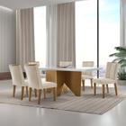 Mesa Nancy 180 Tampo Mdf Vidro/canto Reto com 6 Cadeiras Dandara Creme/Off White/Imbuia