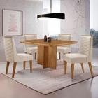 Mesa Olimpia 90 Mdf Com 4 Cadeiras Safira Veludo Creme/naturalle/naturalle