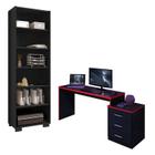 Mesa para Computador Gamer DRX 5000 e Livreiro Office Preto Trama Vermelho - Móveis Leão