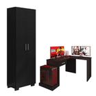 Mesa para Computador Gamer DRX 9000 com Extensora e Livreiro Office com Portas Grandes Preto Trama - Móveis Leão - MOVEIS LEAO