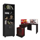 Mesa para Computador Gamer DRX 9000 com Extensora e Livreiro Office com Portas Pequenas Preto Trama - Móveis Leão - MOVEIS LEAO