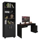 Mesa para Computador Gamer DRX 9000 e Livreiro Office com Portas Pequenas Preto Trama - Móveis Leão - MOVEIS LEAO