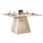 Mesa para Cozinha Dala + Tampo Madeirado Vidro Curvo 136x136cm Off White - DJ Móveis