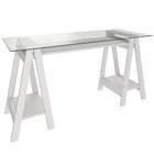 Mesa Para Escritório Escrivaninha Home Office Tampo De Vidro 150x75 Cristal A02 Branco - Lyam Decor