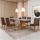 Mesa para Sala de Jantar Alvorada 180cm MDF com Vidro Canto Copo e 6 Cadeiras Liz