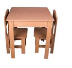 Mesa Quadrada Madeira Mdf Com 2 Cadeirinha Banqueta Crianças Infantil