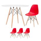 Mesa Redonda Eames 100cm Branco + 3 Cadeiras Vermelho