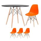 Mesa Redonda Eames 100cm Preto + 3 Cadeiras Laranja