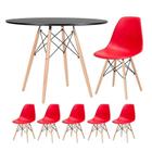 Mesa Redonda Eames 100cm Preto + 5 Cadeiras Vermelho