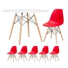 Mesa Redonda Eames 120cm Branco + 5 Cadeiras Vermelho