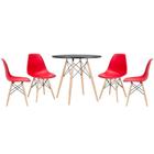 Mesa Redonda Eames 80 Cm Preto + 4 Cadeiras Eiffel Dsw Vermelho