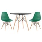 Mesa Redonda Eames 90 Cm Preto + 2 Cadeiras Eiffel Dsw Verde Escuro