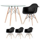 Mesa redonda Eames com tampo de vidro 100 cm + 3 cadeiras Eiffel DAW