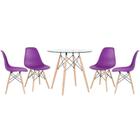 Mesa Redonda Eames Com Tampo De Vidro 80 Cm + 4 Cadeiras Eiffel Dsw Roxo