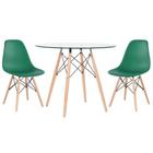 Mesa Redonda Eames Com Tampo De Vidro 90 Cm + 2 Cadeiras Eiffel Dsw Verde Escuro