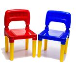 Mesa Resistente Azul e Vermelho Com Duas Cadeiras