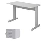 Mesa Secretaria Maxxi 75X121x61 3 Gavetas Cinza Pandin