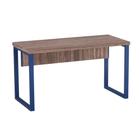 Mesa Secretária Tubolar PE 40 Pandin 1,34 M Walnut e Azul Del Rey