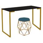 Mesa Stan Industrial Escritório e Home Office com Puff Luna Suede Azul Turquesa Dourado Tampo Preto - Ahz Móveis